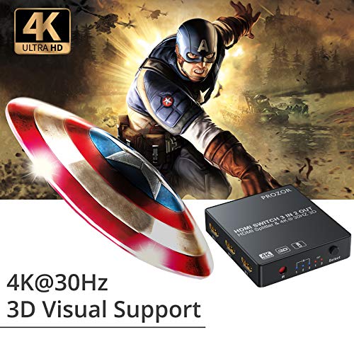HDMI Switch 3 Entradas 2 Salidas 4K 3D Conmutador HDMI Distribuidor Automático con Mando a Distancia Cable HDMI 1.4 para HDTV Monitor DVD PC Proyector Sky Box PS3 PS4