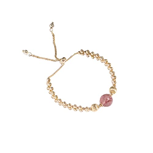 HehiFRlark Pulsera de Cristal de Fresa Hecha a Mano Real Femenino Chapado en Oro significativo Cuarzo de Fresa