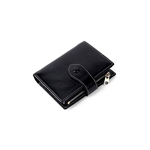 Heigmz Monederos para mujer de cuero genuino estilo corto mujer con cremallera monedero para mujer de gran capacidad, cartera femenina (color: negro)