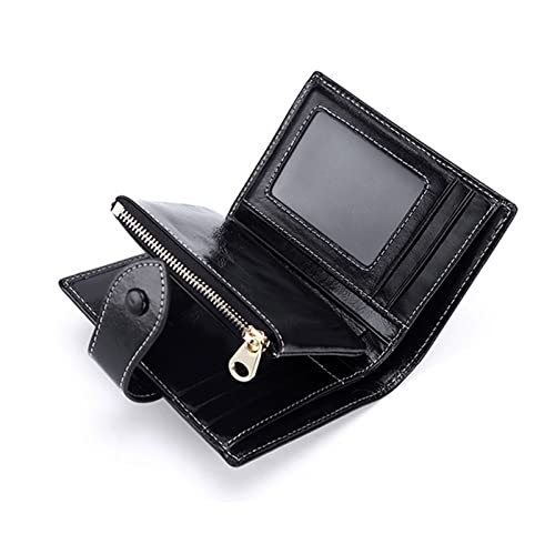 Heigmz Monederos para mujer de cuero genuino estilo corto mujer con cremallera monedero para mujer de gran capacidad, cartera femenina (color: negro)