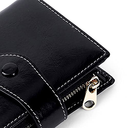 Heigmz Monederos para mujer de cuero genuino estilo corto mujer con cremallera monedero para mujer de gran capacidad, cartera femenina (color: negro)