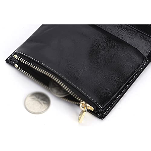 Heigmz Monederos para mujer de cuero genuino estilo corto mujer con cremallera monedero para mujer de gran capacidad, cartera femenina (color: negro)