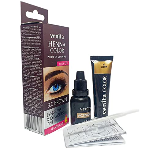Henna Color para Cejas y Pestañas Profesionales-Tinte en Color Brown (Marrón Oscuro) con Fórmula de Keratina-Kit Henna 15 ml