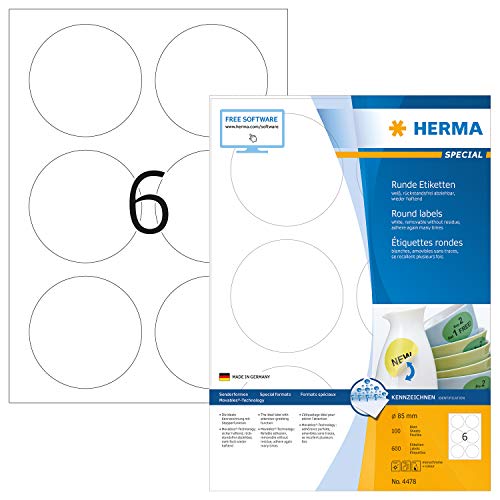 Herma 4478 - Pack de 600 etiquetas, diámetro 85 mm, color blanco