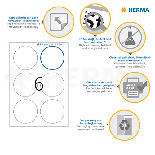 Herma 4478 - Pack de 600 etiquetas, diámetro 85 mm, color blanco