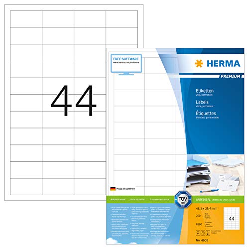 Herma 4608_ A4, 48,3 x 25,4 mm - Pack de 8800 etiquetas, A4, 48.3 x 25.4 mm, color blanco