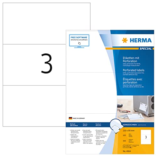 Herma 4664 - Pack de 300 etiquetas, 210 x 99 mm, color blanco