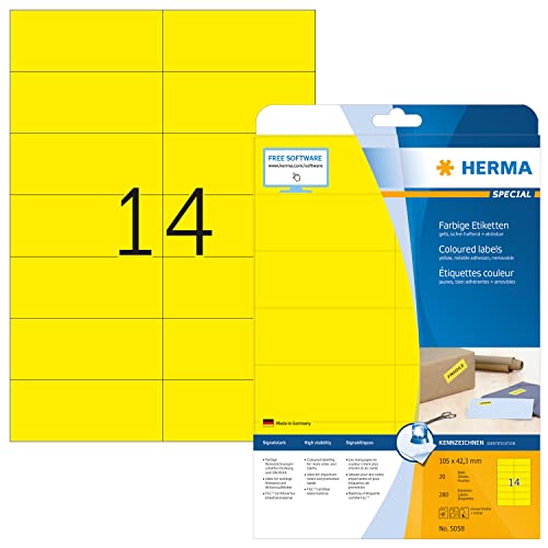 Herma 5058 - Pack de 280 etiquetas, 105 x 42.3 mm, color amarillo