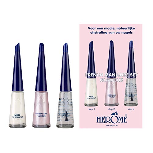 Herome - Set de Manicura Francesa Blanco Perlado, 3 x 10 ml | Kit Esmalte Manicura Francesa, Fórmula Fortalecedora Máxima Protección ante Desgarro, Uñas más Suaves