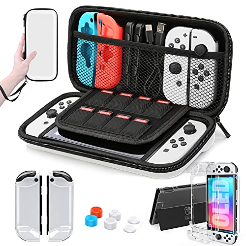 HEYSTOP Funda para Nintendo Switch OLED Modelo, Accesorio para Switch OLED, Estuche para Switch OLED Model con Carcasa Switch OLED, Protector de Pantalla y Tapas de Agarre para Pulgar