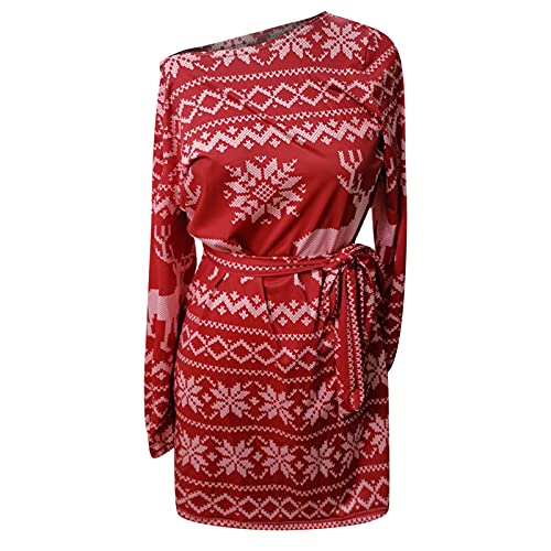 HHJK Vestido suelto para mujer, estilo casual, floral, manga larga, sexy, estilo de playa, temperamental, ajuste en honor, pequeño fondo de camisa negra de guerlain, rojo, L