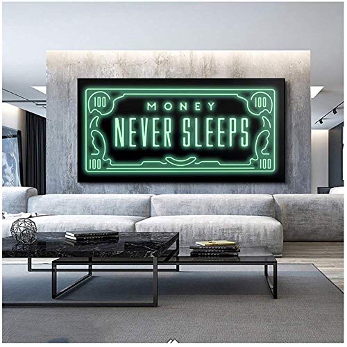 HHLSS Impresión de Lienzo 70x140cm sin Marco Money Never Sleeps Lienzo Arte Carteles e Impresiones Frases Inspiradoras imágenes artísticas decoración de la Pared del hogar