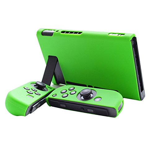 Hikfly Gel de Silicona Agarre Antideslizante Kits de Protección Carcasas Cubrir Piel para Nintendo Switch Consolas y Joy-Con Controlador Con 8pcs Gel de Silicona Empuñaduras Gorras(Verde)