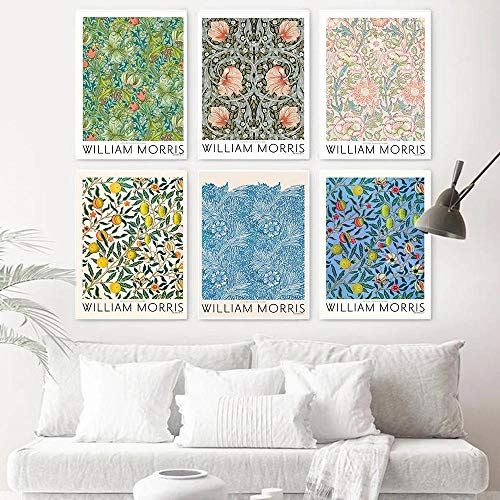 HNZKly William Morris Pintura Moda Flores Planta Poster William Morris Flor Planta Pared Arte Lienzo Arte Impresiones Vogue Living Habitación Decoracion 30x40cmx6 / Sin Marco Q61