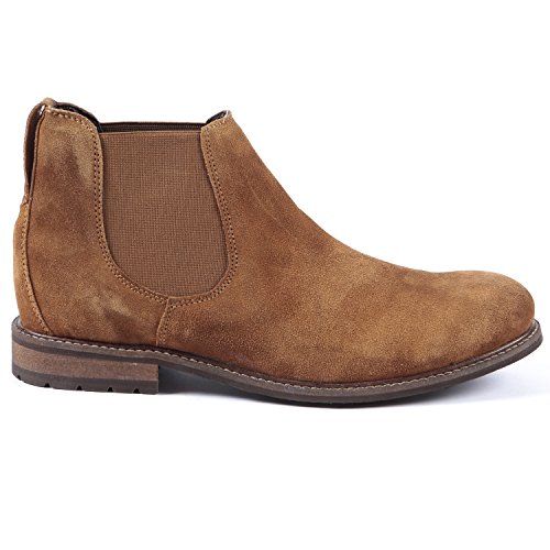 Hombre Gamuza De Cuero Estilo Chelsea Tobillo Botas Hecho A Mano Suela Piel - Hombre, Tostado, 11 UK / 45 EU