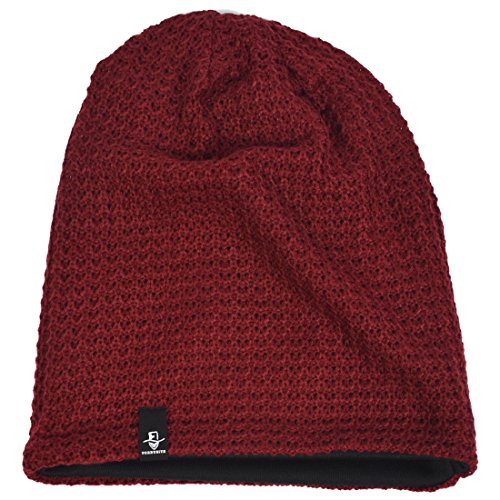 Hombre Gorro de Punto Slouch Beanie Knit Invierno Verano Hat (Burdeos)