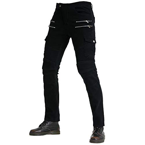 Hombres Pantalones De Motociclismo para Pantalones De Carreras De Motocross con Pantalones Anti Caída,Jeans de Moto, 4 x Equipo de protección (Negro, L=32W / 32L)