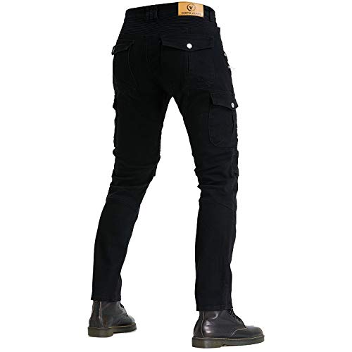 Hombres Pantalones De Motociclismo para Pantalones De Carreras De Motocross con Pantalones Anti Caída,Jeans de Moto, 4 x Equipo de protección (Negro, L=32W / 32L)