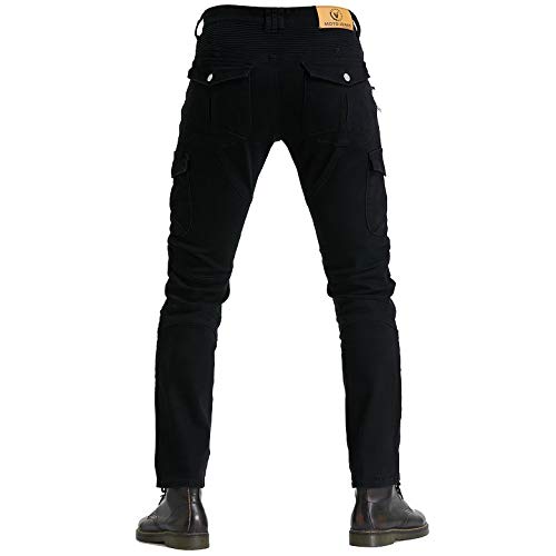 Hombres Pantalones De Motociclismo para Pantalones De Carreras De Motocross con Pantalones Anti Caída,Jeans de Moto, 4 x Equipo de protección (Negro, L=32W / 32L)