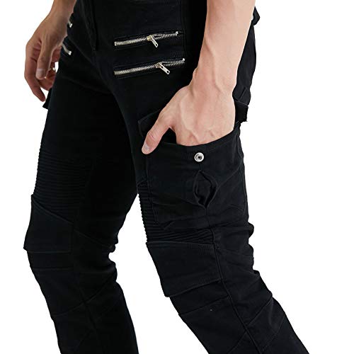 Hombres Pantalones De Motociclismo para Pantalones De Carreras De Motocross con Pantalones Anti Caída,Jeans de Moto, 4 x Equipo de protección (Negro, L=32W / 32L)