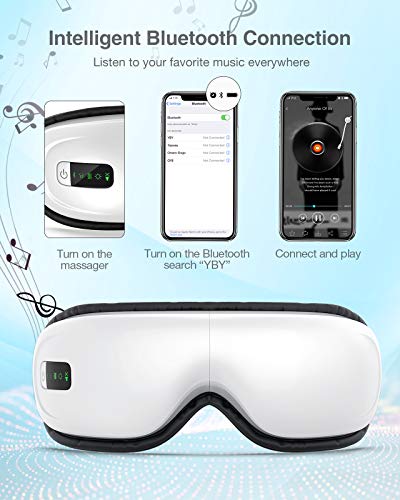 HOMIEE Masajeador de Ojos, con presión de Calor, vibración, Modo de presión de Aire, Plegable eléctrico, música de Bluetooth, Alivia eficazmente la Fatiga Ocular y Las ojeras Debajo de los Ojos