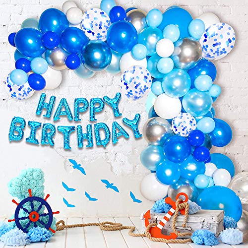 HOWAF Blue Birthday Decorations Supplies for Boy Him, Blue Balloon Hanging Swirl Decoration for Boy Men Boy Birthday, Heart Star Happy Birthday Foil Balloon, Confetti Latex Balloon for Boy Birthday