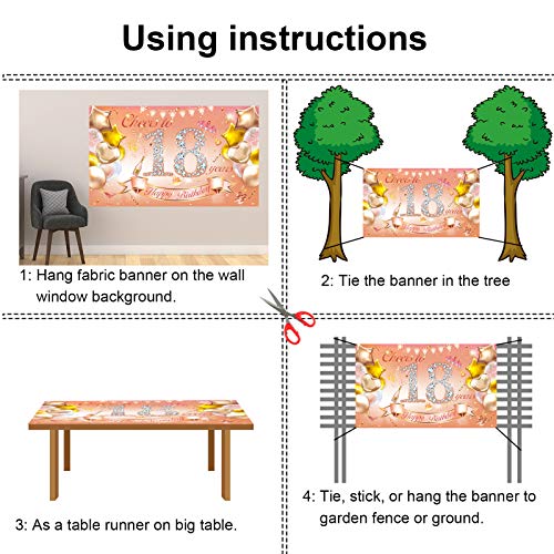 HOWAF Chica 18 Cumpleaños Decoración Oro Rosa, Chica 18 Cumpleaños Pancarta de Tela para 18 Años Telón de Fondo, 18 Cumpleaños Pared Jardín Decoración, 18 Cumpleaños Interior Exterior Decoración