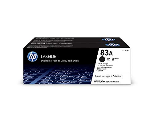 HP 83A CF283AD, Negro, Cartucho Tóner Original, Pack de 2, para impresoras HP LaserJet Pro MFP serie M125, M127, M201 y M225