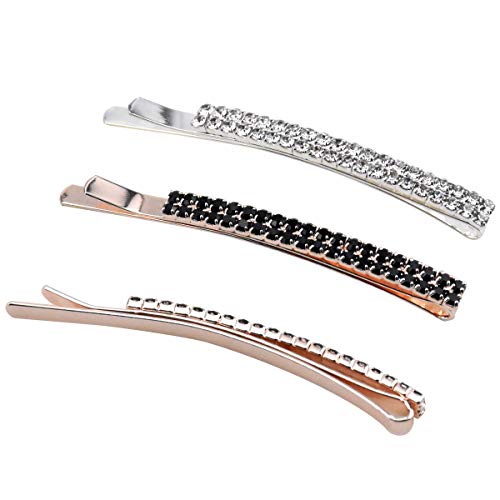 HQdeal 10Pcs Pinzas de Pelo de Cristal de Diamantes de Imitación, Rhinestone Bobby Pins, Horquillas para el Pelo, Pinzas para el cabello de Metal para Mujeres Niñas, Negro Plata