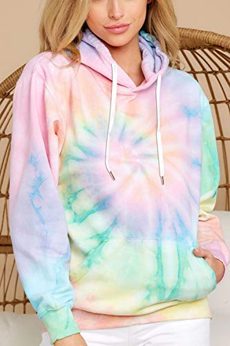 HVEPUO Sudaderas Mujer Tie Dye Ropa Vintage Y2K Hoodie Adolescente Fashion Tops De Colores Anchas Jersey Cordón Capucha Aesthetic Verde XL