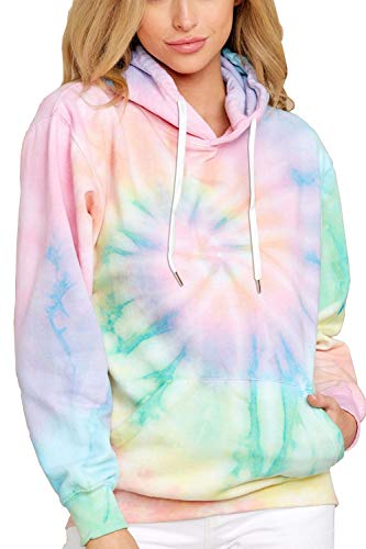 HVEPUO Sudaderas Mujer Tie Dye Ropa Vintage Y2K Hoodie Adolescente Fashion Tops De Colores Anchas Jersey Cordón Capucha Aesthetic Verde XL