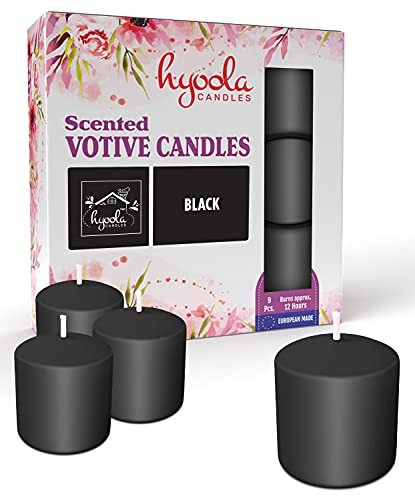 Hyoola Velas Votivas con Perfume - Velas Perfumadas con Aroma a Negro - 12 Horas de Combustión - Pack de 9 Velas Aromáticas - Hechas en Europa