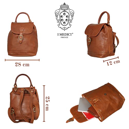 I MEDICI FIRENZE, Mochila de cuero, Mochila mujer, Mochila mujer cuero, Backpack , Made in Tuscany - ITALY, Cognac ( Marron ) 6500