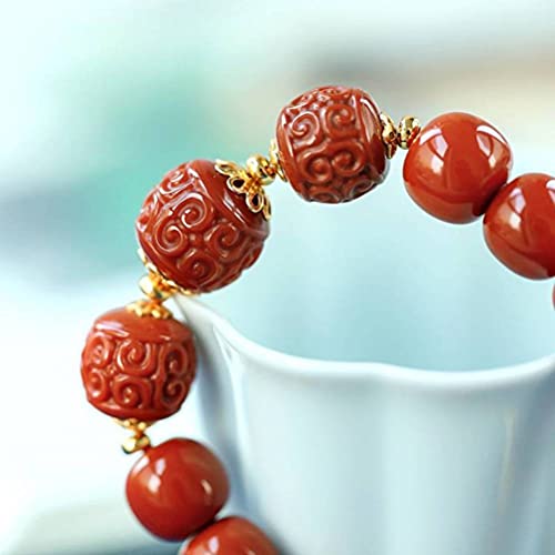 Ibuprofen Pulsera Retro Brazalete Ágata Roja a Juego Jaspe Antiguo Xing Cuentas Tamaño Clasificación Artesanía Tallada Hombres Y Mujeres PulserasÁgata roja