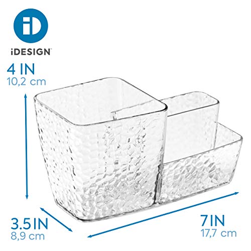 iDesign Organizador de maquillaje, caja de plástico con textura para cosméticos, caja organizadora con 3 compartimentos para guardar maquillaje, transparente