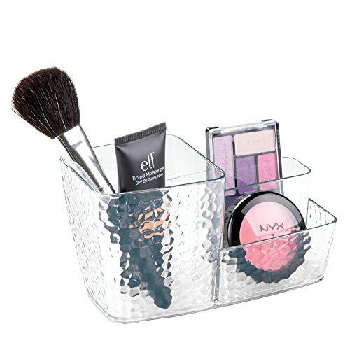 iDesign Organizador de maquillaje, caja de plástico con textura para cosméticos, caja organizadora con 3 compartimentos para guardar maquillaje, transparente