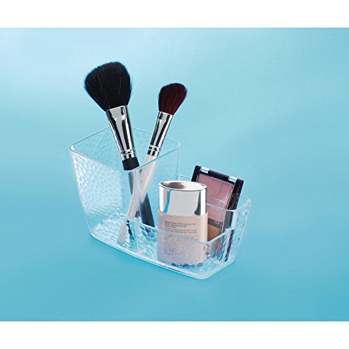 iDesign Organizador de maquillaje, caja de plástico con textura para cosméticos, caja organizadora con 3 compartimentos para guardar maquillaje, transparente