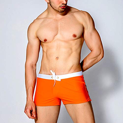 iMixCity Bañadores de Natación Boxeador Surf Calzoncillos Cortos Trajes de Baño Cortos Hombre Termales Deportes Acuáticos de Bolsillo Troncos (EU M=Tag L (Cintura: 28-30 Pulgadas), Naranja)