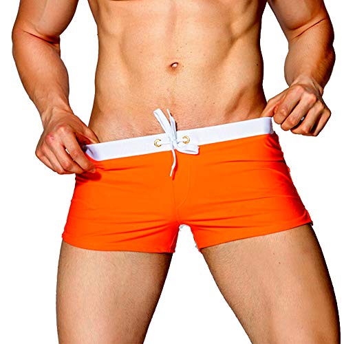 iMixCity Bañadores de Natación Boxeador Surf Calzoncillos Cortos Trajes de Baño Cortos Hombre Termales Deportes Acuáticos de Bolsillo Troncos (EU M=Tag L (Cintura: 28-30 Pulgadas), Naranja)