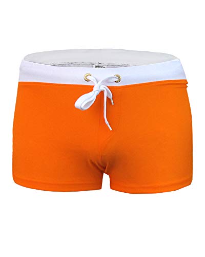 iMixCity Bañadores de Natación Boxeador Surf Calzoncillos Cortos Trajes de Baño Cortos Hombre Termales Deportes Acuáticos de Bolsillo Troncos (EU M=Tag L (Cintura: 28-30 Pulgadas), Naranja)