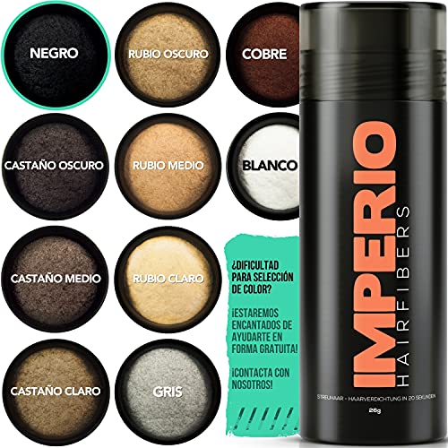 IMPERIO Fibras Capilares y Densificador de Cabello Algodón natural. Llena y engrosa su Cabello - Microfibras en Polvo - Para Mujeres y Hombres - 26g (Negro)