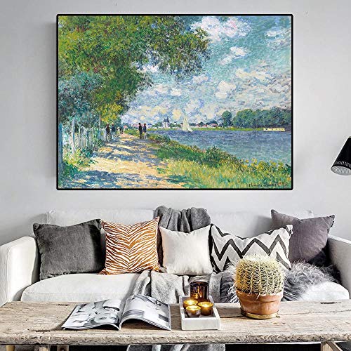 Impresión HD Claude Monet Seine en Argenteuil Paisaje impresionista Pintura al óleo sobre lienzo Póster Artístico Cuadro de pared para el hogar Marco de 24"x35" (60x90cm)