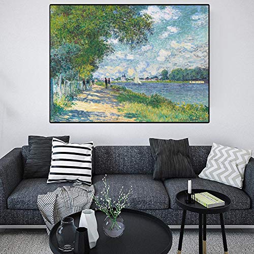 Impresión HD Claude Monet Seine en Argenteuil Paisaje impresionista Pintura al óleo sobre lienzo Póster Artístico Cuadro de pared para el hogar Marco de 24"x35" (60x90cm)