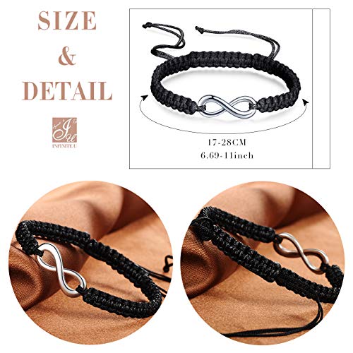 Infinito U- Pulsera Cuerda Hecha a Mano en Forma del Simbolo Infinito para Mujeres Chicas,Color de Negro(17-28cm)