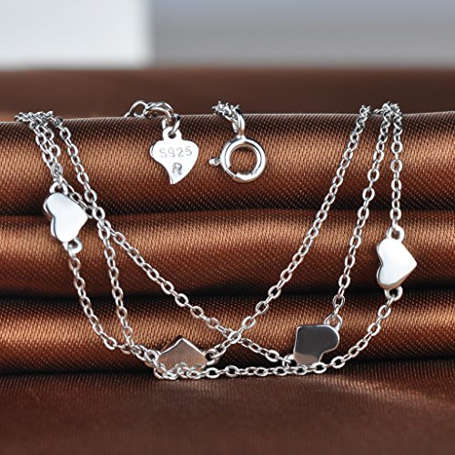 Infinito U - Pulsera de Plata de Ley 925 Brazalete Corazones con Doble Cadena Regalo para Mujeres Chicas