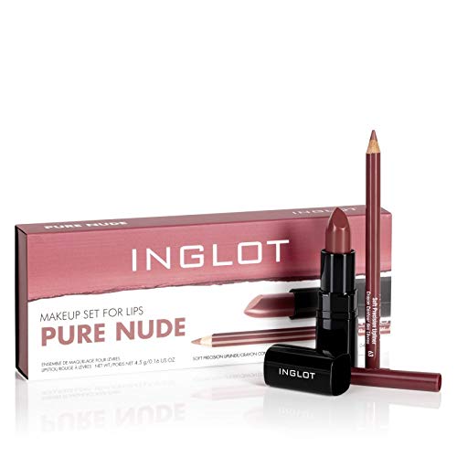 Inglot - Set Maquillaje KIT PURE NUDE PINTALABIOS - LABIAL LIP SATIN 405+ DELINEADOR 63 INGLOT