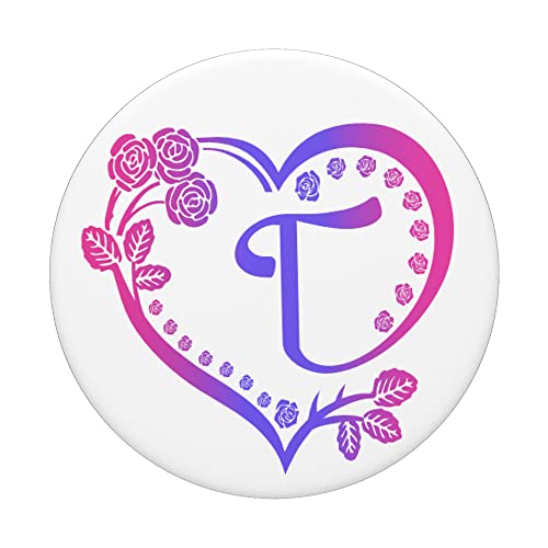 Iniciales Nombre Nombre Letra T con Rosas Caligrafía PopSockets PopGrip Intercambiable