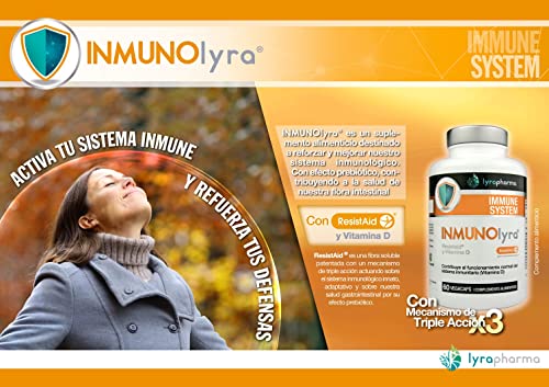 Inmunolyra® con Resistaid® para reforzar nuestro sistema inmunológico – Fórmula testada con prebioticos y vitamina D con una triple acción de ayuda a nuestras defensas – 60 cápsulas vegetales