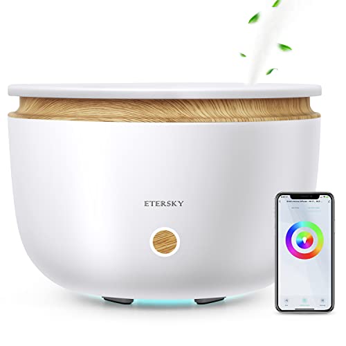 Inteligente Difusor de Aceites Esenciales, Etersky 500ml Difusor de Aromas WiFi, 2 Modos de Niebla Difusor Ultrasónico con Temporizador Control de App, Alexa Echo, Google Home (Blanco)