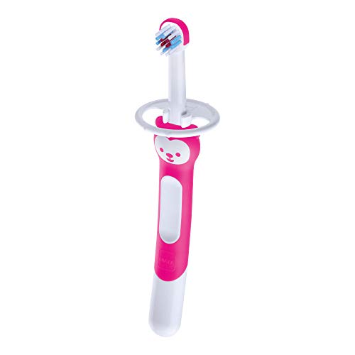 Intrucciones en lengua extranjera - Mam Training Brush - Cepillo de dientes para niños con mango largo, 5 meses, color rosa